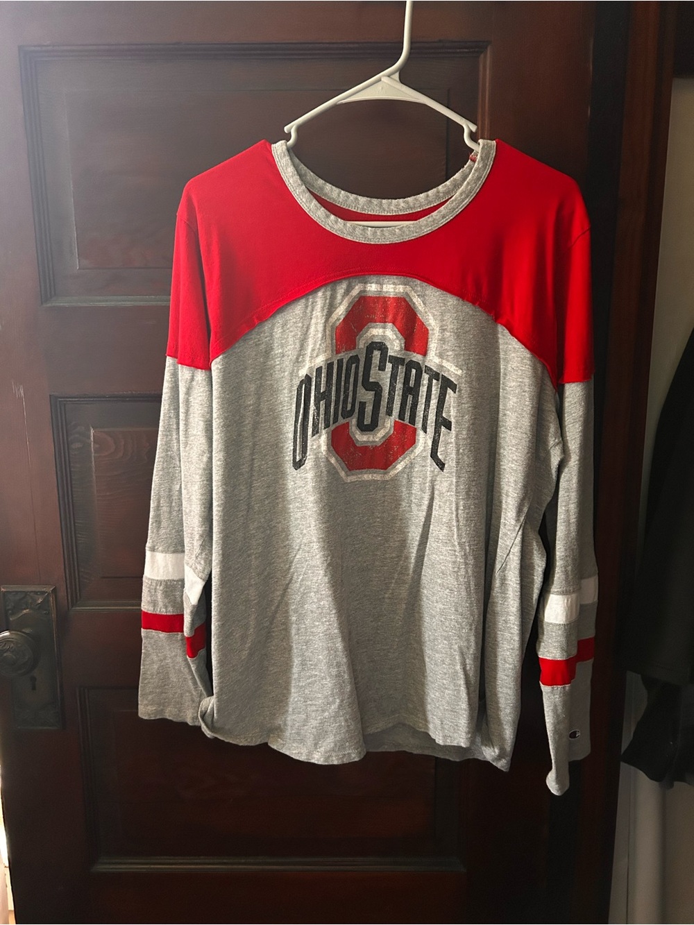Champion Red and Gray Ringer Long Sleeve Tee